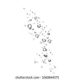 Unter Wasser zischende Luftblasen fließen auf weißem Hintergrund. Sauerstoff im Wasser, Meer, Aquarium. Fizzy Drink. Soda-Pop. Brausegetränk. Wasserblasen. Unterwasser-Vektorstruktur