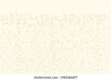 Underwater fizzing air bubbles flow in water on white background. Fizzy sparkles in realistic effervescent champagne drink, soda effect, clean oxygen, beer, or gas.