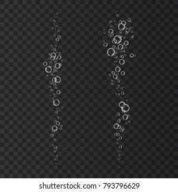  Underwater fizzing air bubbles  flow.  Fizzy sparkles in water, sea, aquarium, ocean. Soda pop. Champagne. Effervescent drink. Undersea vector texture.