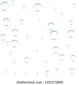 Underwater fizzing air bubbles on white background. Fizzy sparkles in water, sea, aquarium, ocean. Effervescent drink. Undersea vector texture.