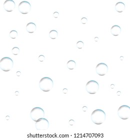 Underwater fizzing air bubbles on white background. Fizzy sparkles in water, sea, aquarium, ocean. Effervescent drink. Undersea vector texture.