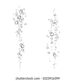  Underwater fizzing air bubbles  stream on white  background. Fizzy sparkles in water, sea, aquarium, ocean. Soda pop. Champagne. Effervescent drink. Undersea vector texture.
