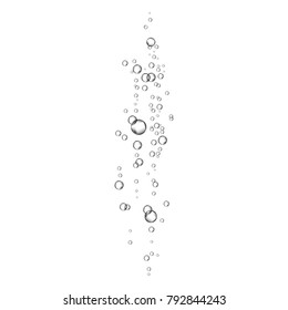  Underwater fizzing air bubbles stream on white  background. Oxygen  in water, sea, aquarium. Soda pop.  Fizzy drink. Undersea vector texture.