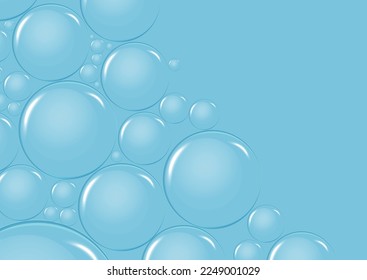 Underwater fizzing air, water or oxygen blue bubbles. Fizzy sparkles in sea, aquarium. Soda pop. Undersea vector texture.