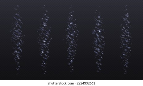 Underwater fizzing bubbles, realistic sparkling water, soda or champagne carbonated drink. Effervescent drink. Aquarium, sea, ocean bubbles vector illustration.