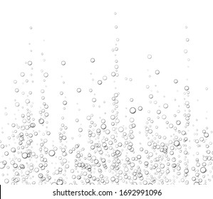 Underwater Fizzing Bubbles, Soda Or Champagne Carbonated Drink, Sparkling Water Isolated On White Background. Effervescent Drink. Aquarium, Sea, Ocean Bubbles Vector Illustration.