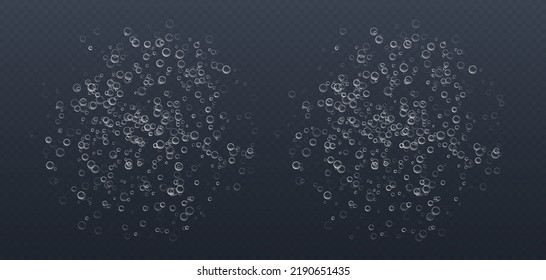 Underwater fizzing bubbles, soda or champagne carbonated drink, sparkling water. Effervescent drink. Aquarium, sea, ocean bubbles vector illustration.