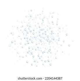 Underwater fizzing bubbles, soda or champagne carbonated drink, sparkling water isolated on white background. Effervescent drink. Aquarium, sea, ocean bubbles vector illustration.