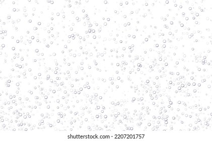 Underwater fizzing bubbles, soda or champagne carbonated drink, sparkling water isolated on white background. Effervescent drink. Aquarium, sea, ocean bubbles vector illustration.