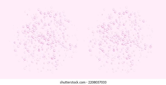 Underwater fizzing bubbles, soda or champagne carbonated drink, pink sparkling water. Effervescent drink. Aquarium, sea, ocean bubbles vector illustration.