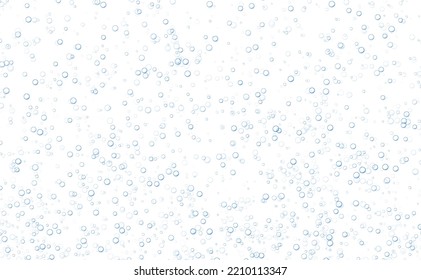 Underwater fizzing bubbles, soda or champagne carbonated drink, sparkling water isolated on white background. Effervescent drink. Aquarium, sea, ocean bubbles vector illustration.