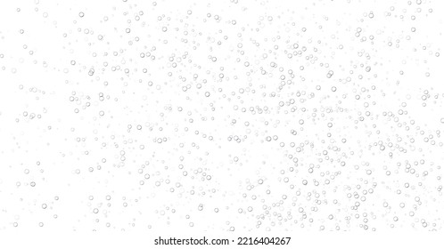 Underwater fizzing bubbles, soda or champagne carbonated drink, sparkling water isolated on white background. Effervescent drink. Aquarium, sea, ocean bubbles vector illustration.