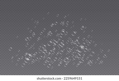 Underwater fizzing bubbles, soda or champagne carbonated drink, sparkling water. Effervescent drink. Aquarium, sea, ocean bubbles vector illustration.