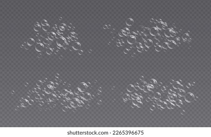 Underwater fizzing bubbles, soda or champagne carbonated drink, sparkling water. Effervescent drink. Aquarium, sea, ocean or soap bubbles vector illustration.