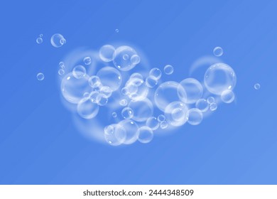 Underwater fizzing bubbles, soda or champagne carbonated drink, sparkling water isolated on white background.