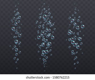 Underwater fizzing bubbles texture isolated on transparent background. Effervescent water air bubbles, oxygen sparkles effect, soda drink. Vector illustration.
