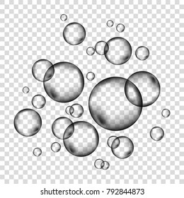  Underwater fizzing oxygen  bubbles on transparent  background. Effervescent drink.  Fizzy sparkles in water, sea, aquarium, ocean. Soda pop. Undersea vector texture.
