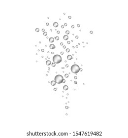 Underwater fizzing transparent air bubbles realistic vector illustration isolated on white background. Fizzy sparkles in sea or ocean water or effervescent soda drink.