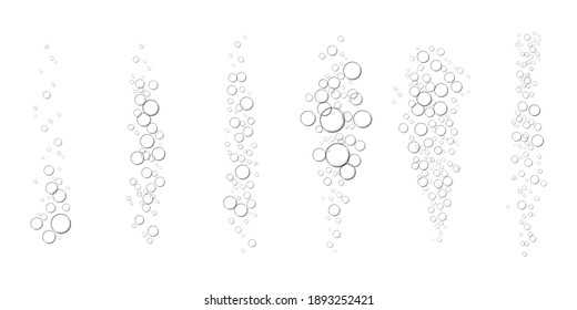 Underwater fizzy air, oxygen or water bubbles isolated on white background. Realistic illustration of fizzing sparkles in effervescent drink. Soda or champagne texture