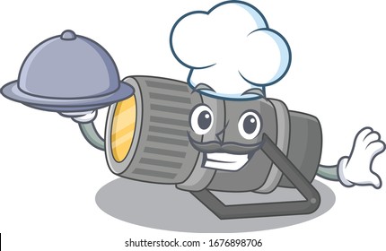 Underwater flashlight as a chef cartoon character with food on tray