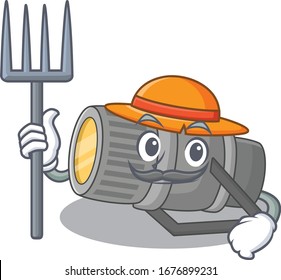 Underwater flashlight in Farmer cartoon character with hat and pitchfork