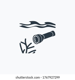 Blitzlichtsymbol unter Wasser einzeln auf sauberem Hintergrund. Unterwasser-Taschenlampe Symbol-Konzept Zeichnen Symbol im modernen Stil. Vektorgrafik für Ihr Web-Logo-App UI-Design.