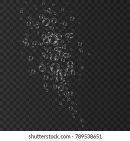 Underwater float  fizzing air bubbles on transparent  background. Fizzy sparkles in water, sea, aquarium, ocean. Oxygen texture. Undersea vector illustration.


