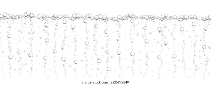 Underwater floating bubbles background. Fizzy drink, carbonated water, seltzer, beer, soda, champagne or sparkling wine texture. Air stream in ocean, sea or aquarium. Vector realistic illustration
