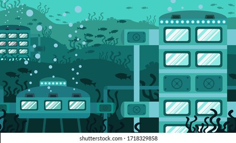 Underwater futuristic building. Creative concept. Future architecture. Vector illustration close-up.