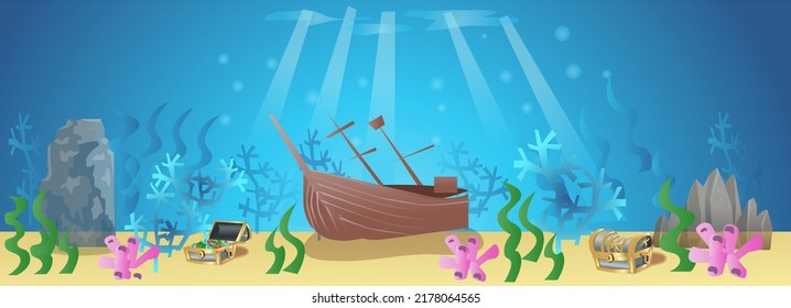 Underwater Game Background and Landscape Vector Illustration