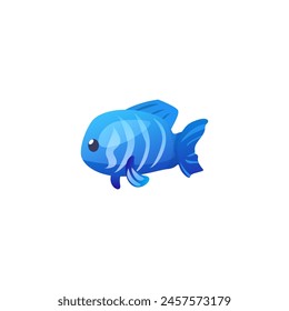 Diseño de juego submarino. Adorable Vector de pescado azul perfecto para la interfaz de juego, el Web y las aplicaciones móviles. Tema de agua linda con elemento de fondo aislado.