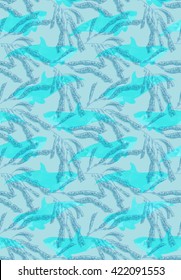 Underwater green fish overlapping kelp.Seamless pattern.Ocean life fabric design.  