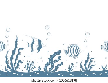 Underwater hand drawn seamless pattern. Vector illustration.