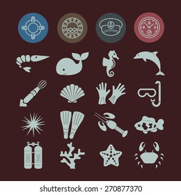 Underwater hipster icons nautical style