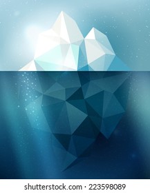 Underwater iceberg arctic snow vector illustration in blue and white colors