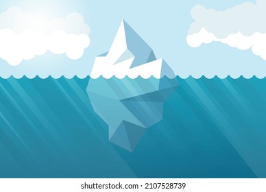 Underwater iceberg icon in flat style. Berg seascape vector illustration on isolated background. Antarctica ecology sign business concept.
