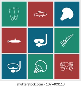 Underwater icon. collection of 9 underwater filled and outline icons such as extinct sea creature, submarine, extinct fish. editable underwater icons for web and mobile.