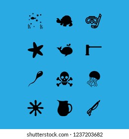 underwater icon set about barrier, water, harpoon and aquarium vector set