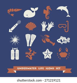 Underwater icon set - stock vector