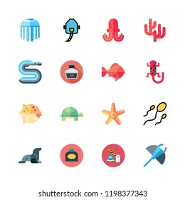 underwater icon set. vector set about ink, sea lion, octopus and coral icons set.