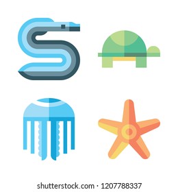 underwater icon set. vector set about turtle, jellyfish, starfish and eel icons set.