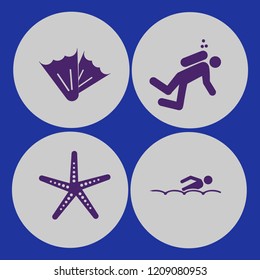 underwater icon. underwater vector icons set starfish, flippers, swimming and diver