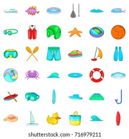 Underwater icons set. Cartoon style of 36 underwater vector icons for web isolated on white background