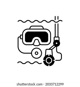 Underwater Inspection Black Linear Icon. Easily Inspect Areas That Are Too Small For Divers To Enter. Helps To Avoid Unnecessary Down Time. Outline Symbol On White Space. Vector Isolated Illustration