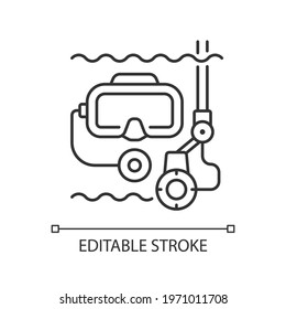 Underwater Inspection Linear Icon. Easily Inspect Areas That Are Too Small For Divers To Enter. Thin Line Customizable Illustration. Contour Symbol. Vector Isolated Outline Drawing. Editable Stroke