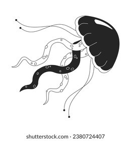 Underwater jellyfish floating black and white 2D line cartoon object. Sea creature swimming. Aquarium jelly fish isolated vector outline item. Jelly medusa ocean monochromatic flat spot illustration