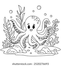 Underwater Jellyfish Hand Drawn Adult Coloring Book Page