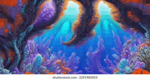 Underwater landscape. Aquatic background. Vector colorful illustration. Rectangular design.