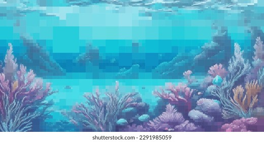 Underwater landscape. Aquatic background. Vector colorful illustration. Rectangular design.