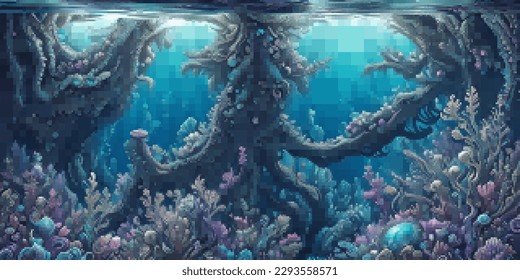 Underwater landscape. Aquatic background. Vector colorful illustration. Rectangular design.